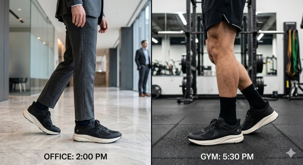 Close-up of a New Balance 2002R midsole showing compression lines and foam durability after 500km of urban commuting test.