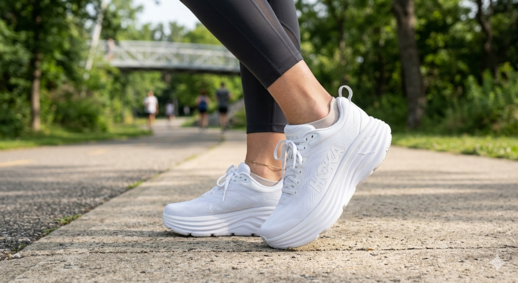 Hoka shoes women Bondi 10 model in cloud white